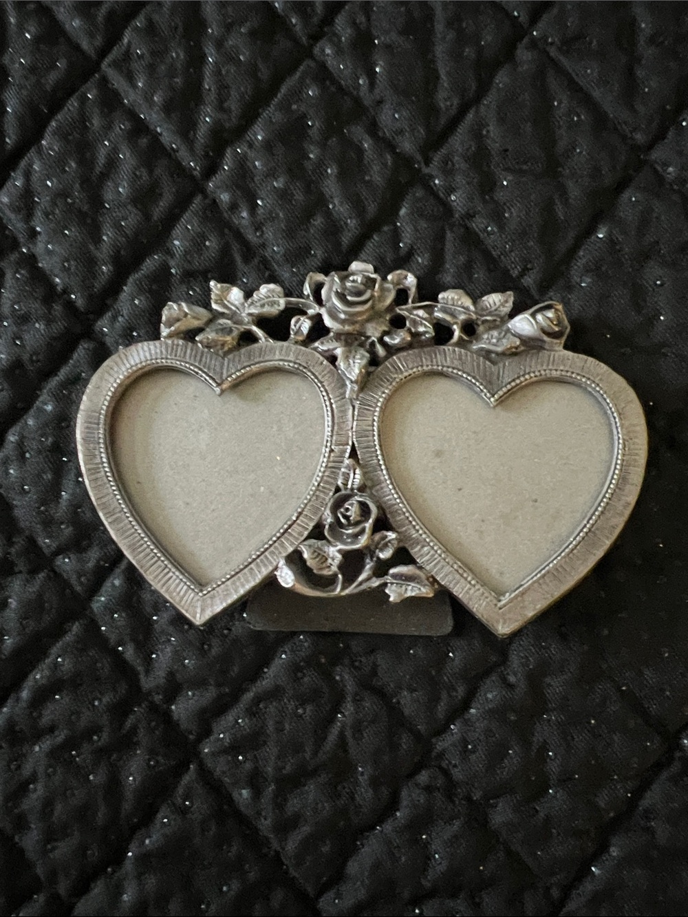 VINTAGE PEWTER DOUBLE HEART PHOTO FRAME